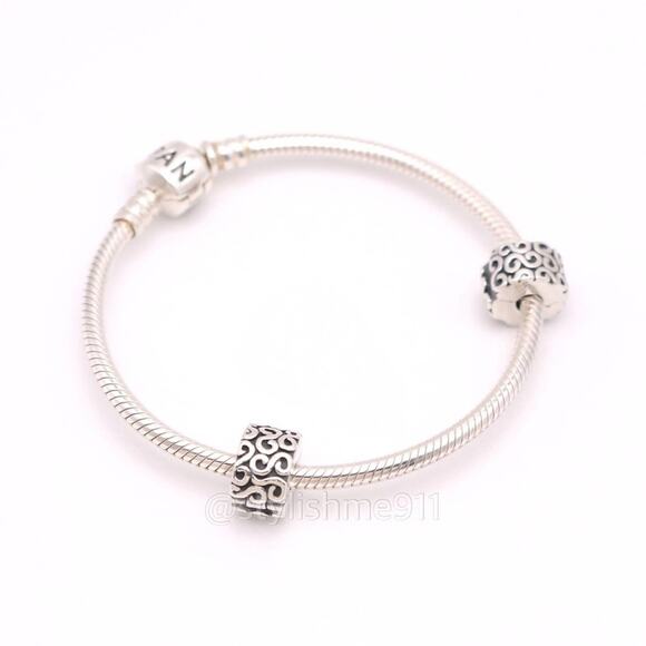 Two Authentic PANDORA Silver Swirls Clips Charms - 790338 - Picture 11 of 11